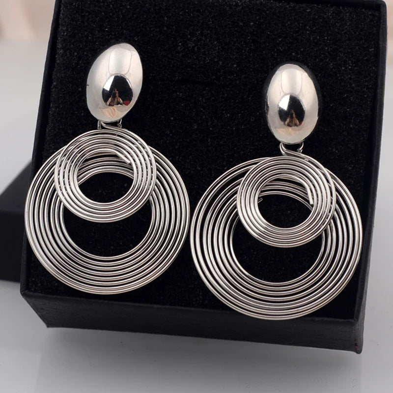 Zenat Big Round Statement Earrings – Gold & Silver