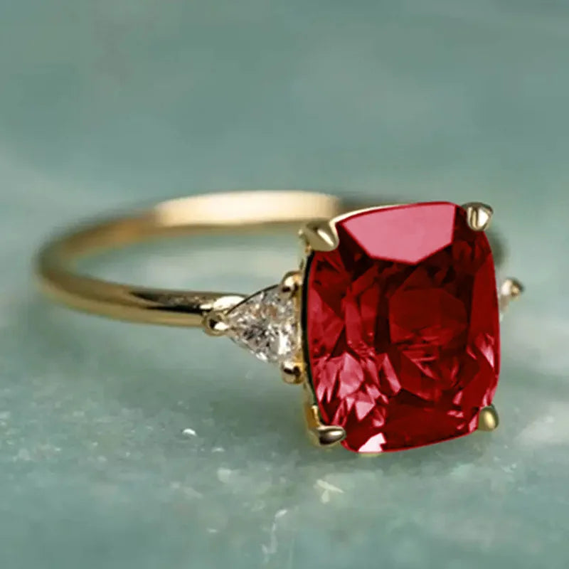 Zenat Elegant Red Corundum Ring with Large Zircon
