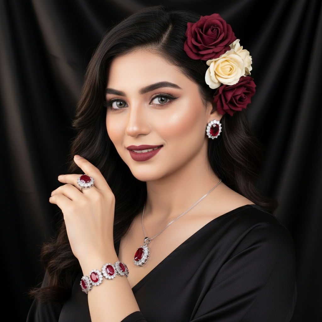 Zenat Blue Zirconia Silver 925 Women Bridal  Necklace Set