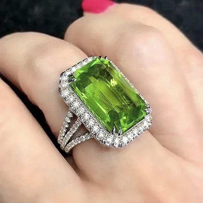 Zenat Green Oval Crystal Party Women's Ring