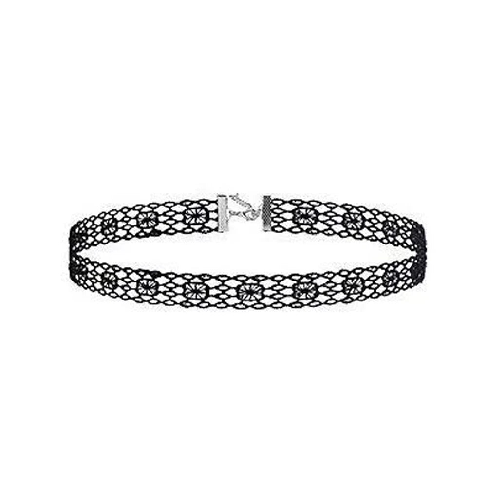 Zenat Neo-Gothic Black Lace Punk Choker Necklace