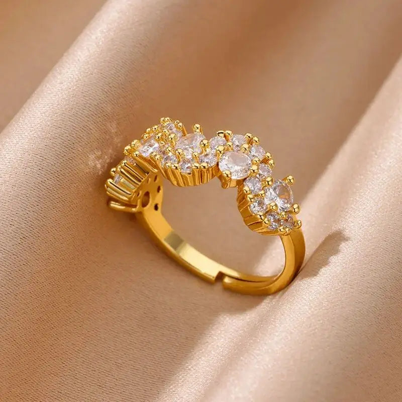 Zenat Zircon Heart Gold Adjustable Ring