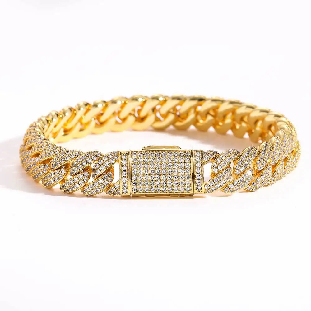 10mm Diamond Cuban Link Chain White Gold/18K Gold Plated Bling 5A+ CZ Necklace Rapper Hip Hop Luxury Jewelry for Men and Women