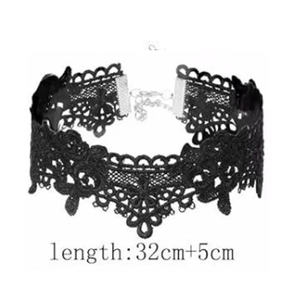 Zenat Neo-Gothic Black Lace Punk Choker Necklace