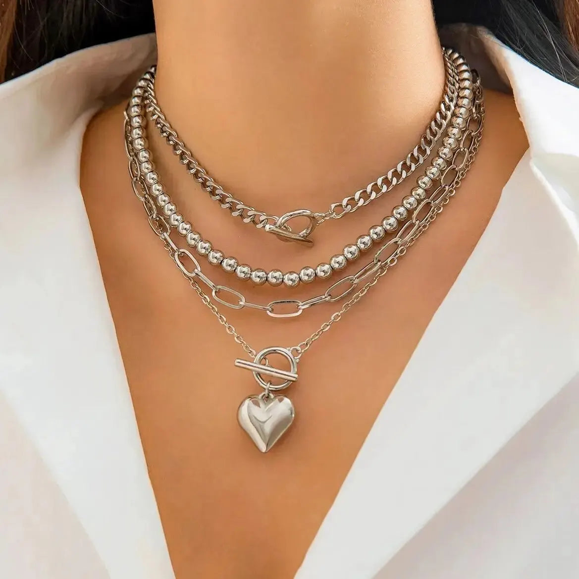 Zenat Link Chain 4Pcs/Set Gold Color Heart Pendant