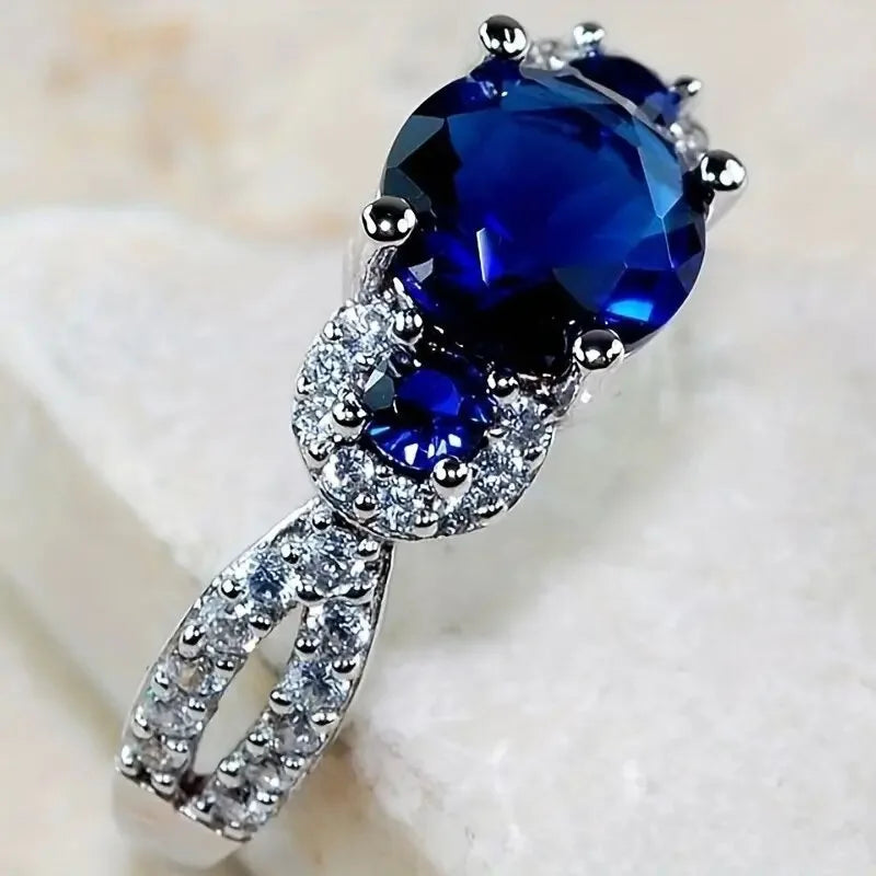 Zenat Luxury Prong Rings – Deep Blue Zircon