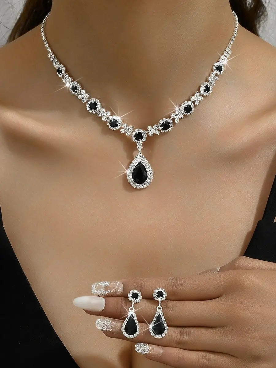 Zenat 3-Piece Crystal Droplet Necklace & Earrings Set