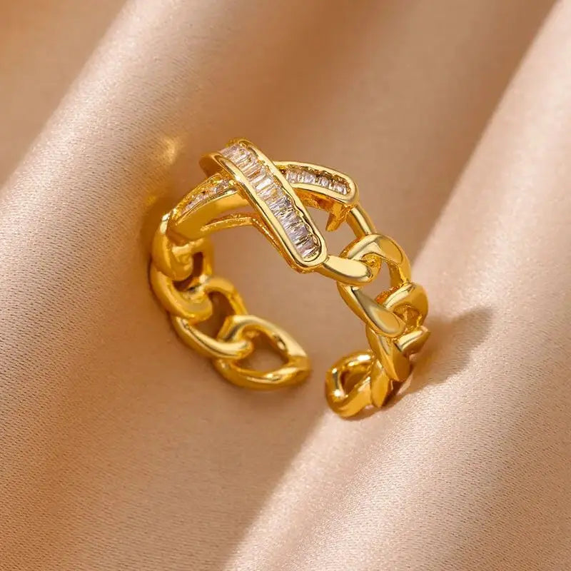 Zenat Zircon Heart Gold Adjustable Ring