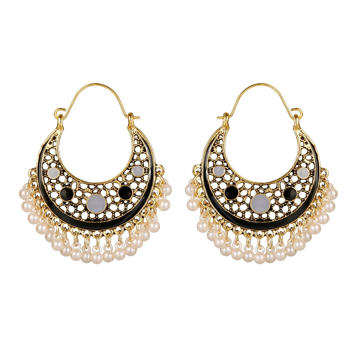 Zenat Retro Green Carved Pearl Tassel Jhumka