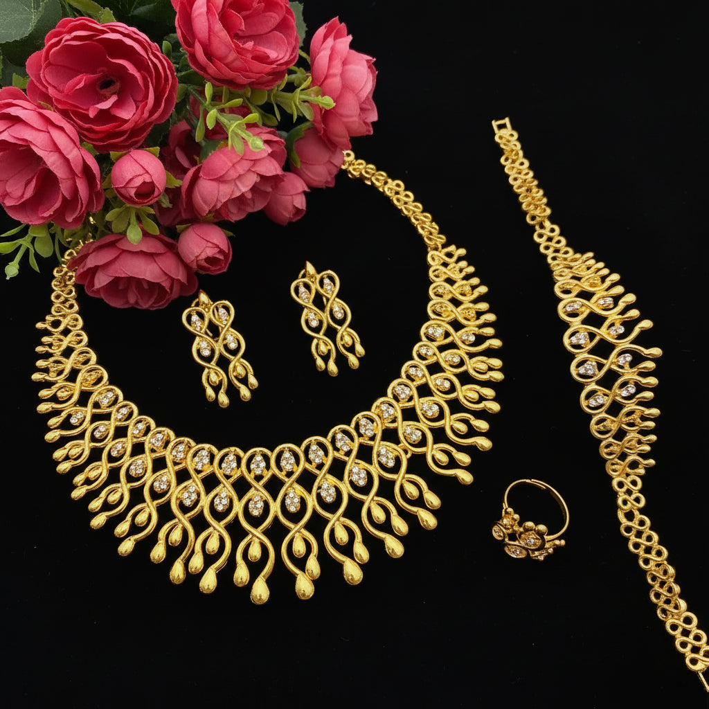 Zenat Bridal 24K Gold Plated Jewelry Necklace Set