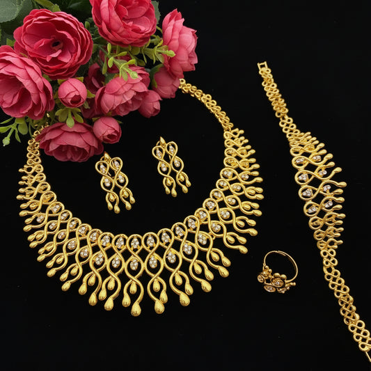 Zenat Bridal 24K Gold Plated Jewelry Necklace Set