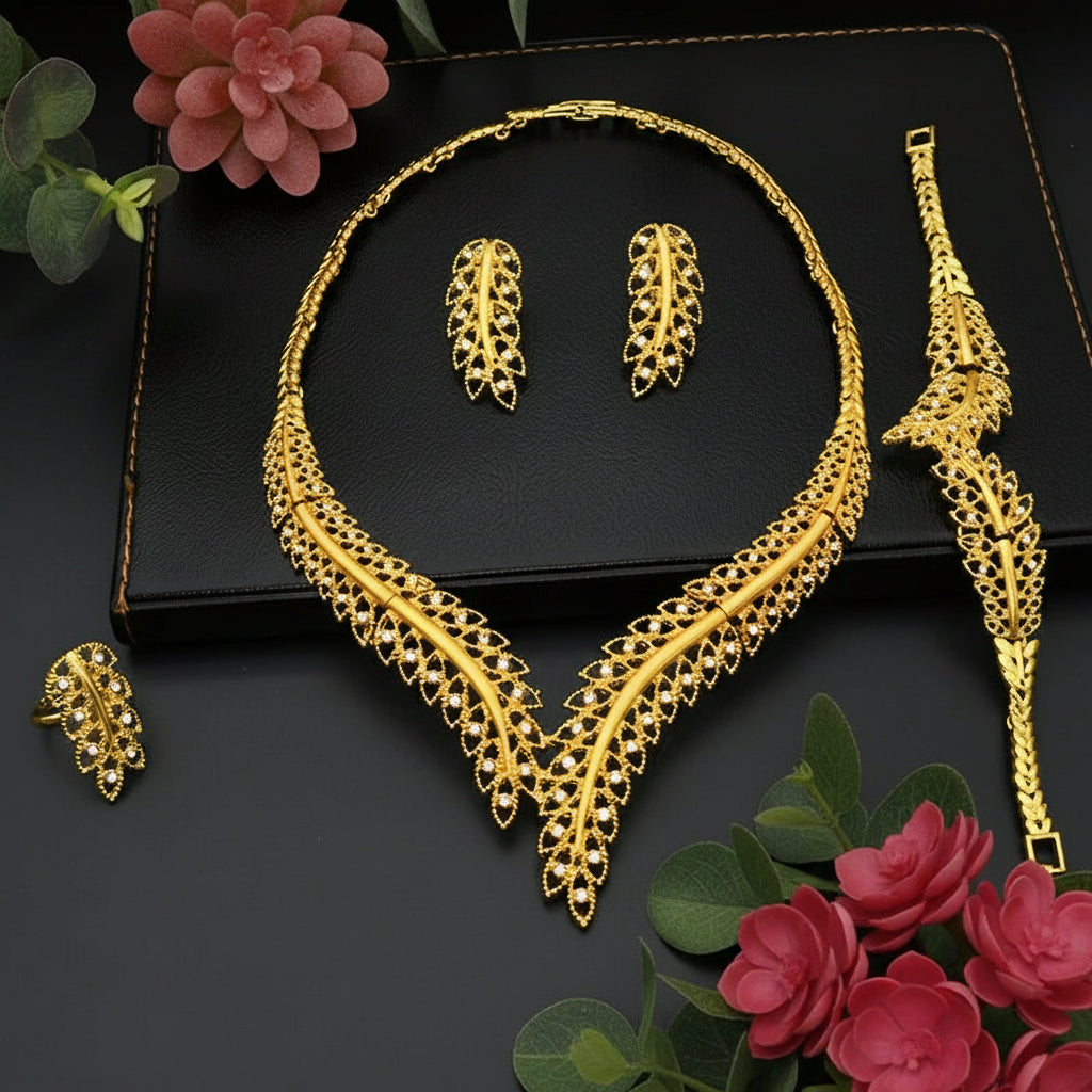 Zenat Dubai Gold Color 24k Luxury Necklace Set
