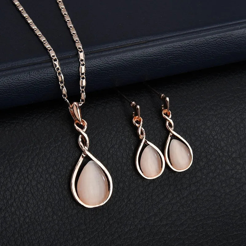 Zenat 3PC Waterdrop Rhinestone Necklace & Earrings Set