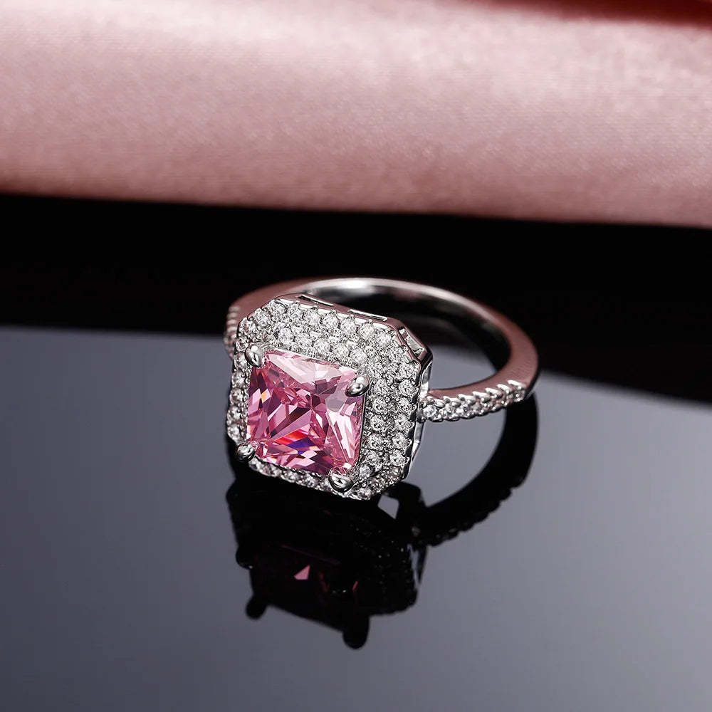 Zenat Pink Sparkling Zircon Princess Square Ring
