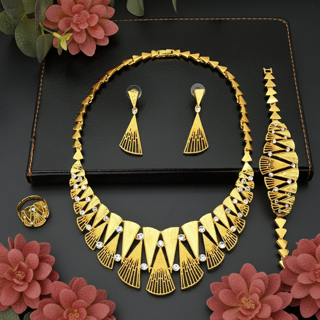 Zenat Dubai Gold Color 24k Luxury Necklace Set