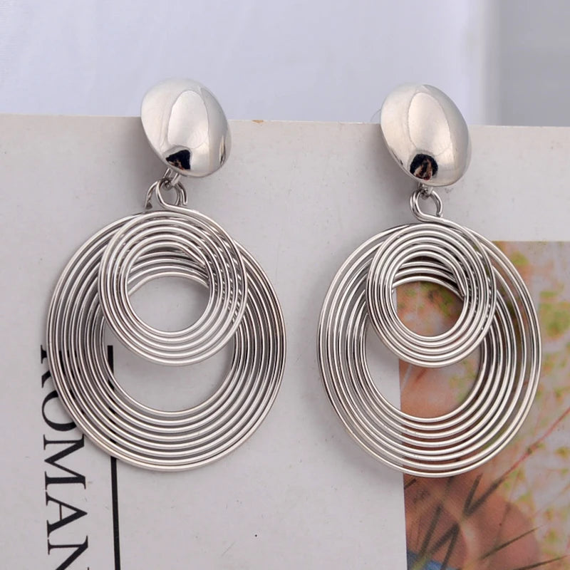 Zenat Big Round Statement Earrings – Gold & Silver