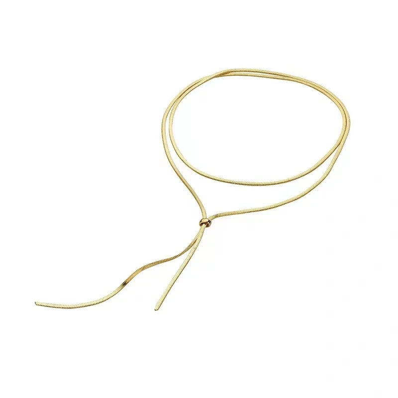 316L Stainless Steel New Fashion Fine Jewelry 134cm Pull Adjusting Charm Flat Snake Chain Choker Necklaces Pendants For Women