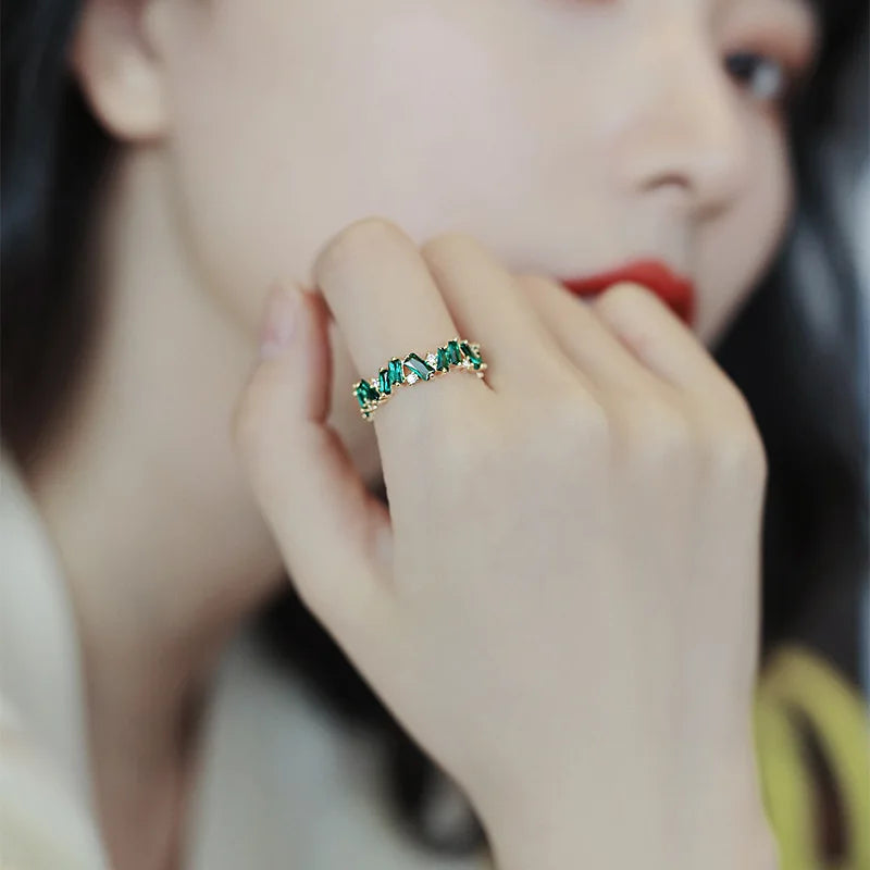 Luxury AAA CZ Green Wedding Rings for Women New Romantic Crystal Engagement Finger Ring France Party Bride Jewelry