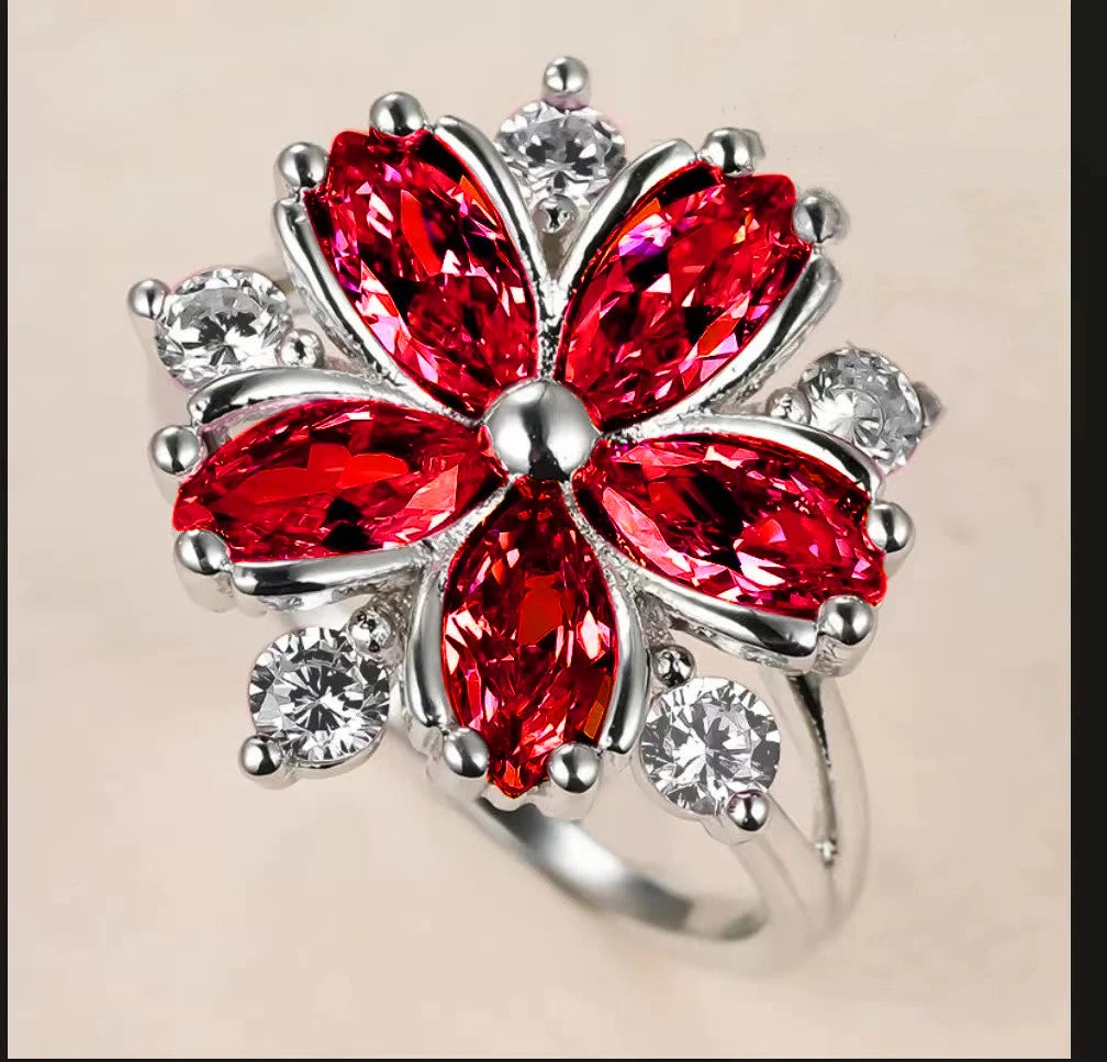 Zenat Inlaid Red Zircon Flower Ring