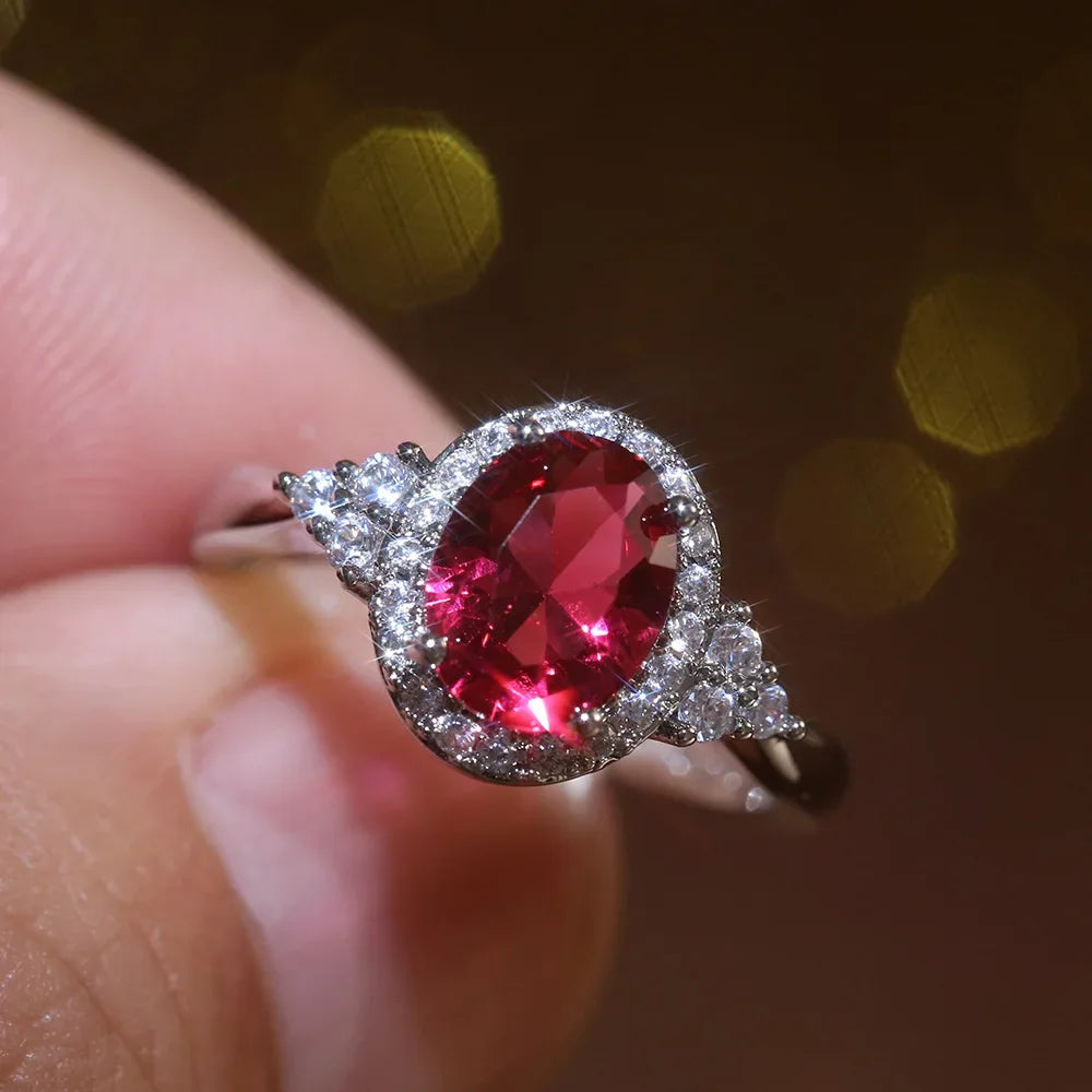 Zenat Elegant Red Corundum Ring with Large Zircon