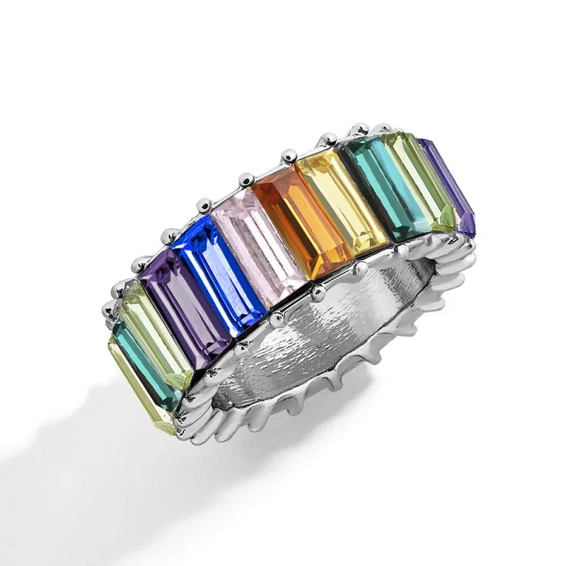 Fashion Luxury Multicolor Charm Zircon Wedding Rings for Women Round Square Stone Party Ring Jewelry