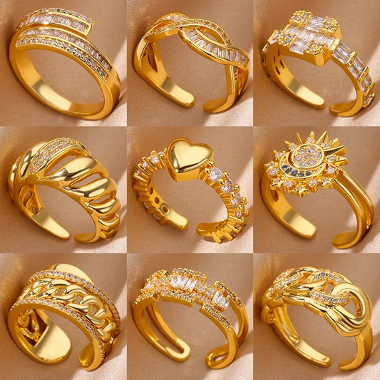 Zenat Zircon Heart Gold Adjustable Ring