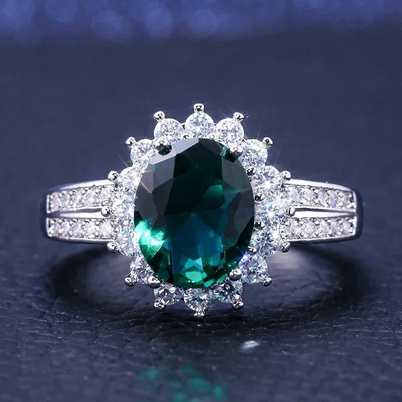 Zenat Green Oval Crystal Party Women's Ring