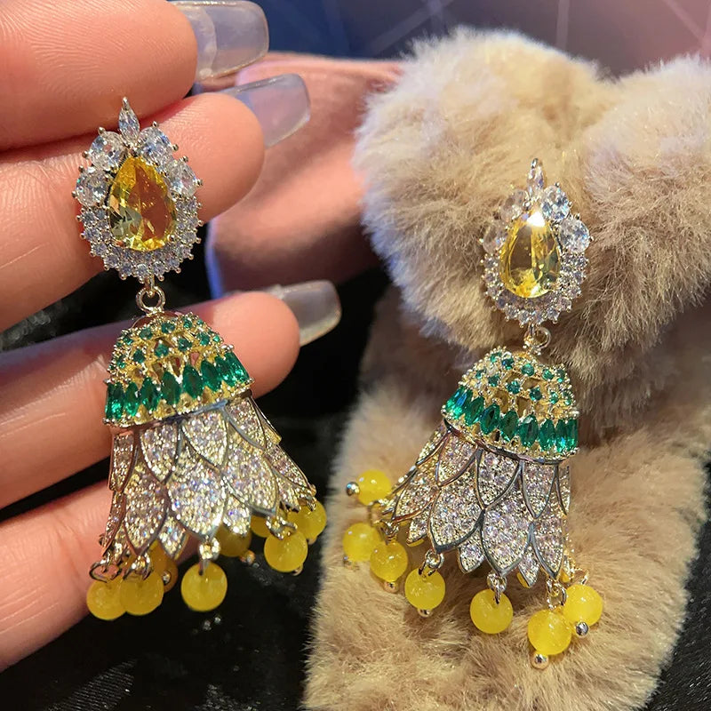 Zenat Colorful CZ Tassel Boho Jhumka Earrings