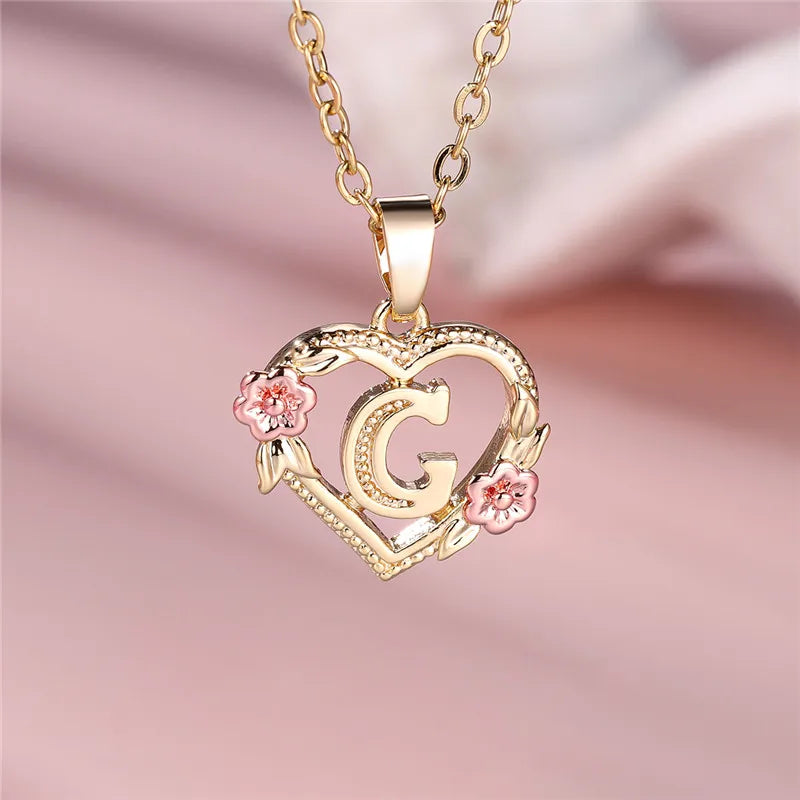 Zenat A-Z Letter Flower Gold Pendant Necklace