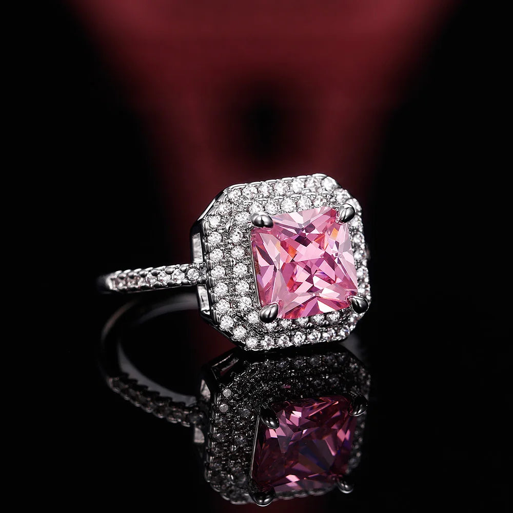 Zenat Pink Sparkling Zircon Princess Square Ring