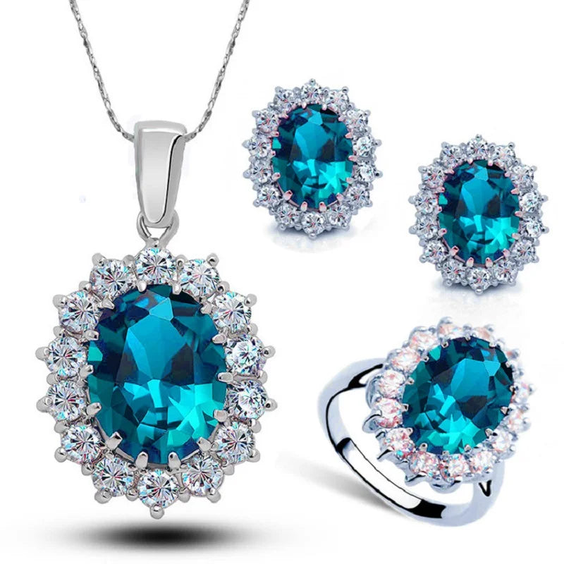 Zenat 925 Sterling Silver Princess Zircon Jewelry Set