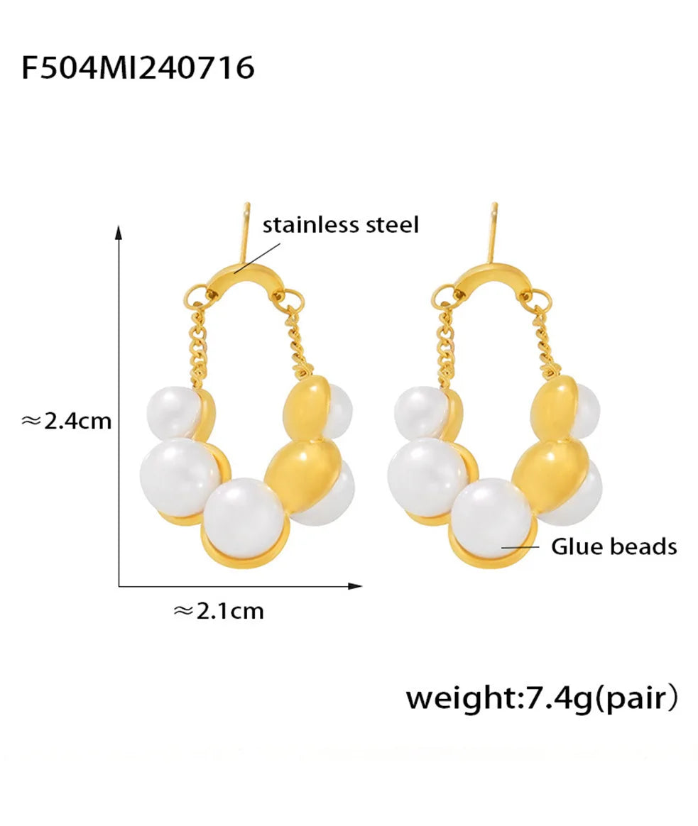 Zenat Round Stainless Steel Pearl Earrings for Women