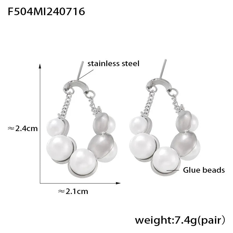 Zenat Round Stainless Steel Pearl Earrings for Women