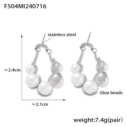 Zenat Round Stainless Steel Pearl Earrings for Women