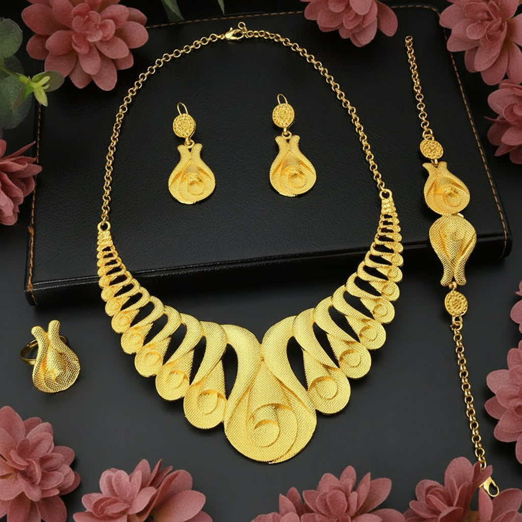 Zenat Dubai Gold Color 24k Luxury Necklace Set