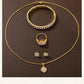 Zenat Golden Watch Ring Necklace Earrings Rhinestone Set