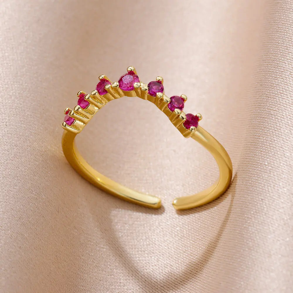 Zenat Gold Zircon Adjustable Stainless Steel Ring