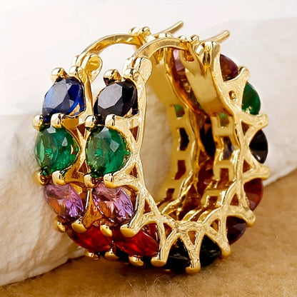 New Rainbow Rectangular Cubic Zirconia Hoop Earrings for Women Bling Luxury Wedding Accessories Party Fashion Jewelry