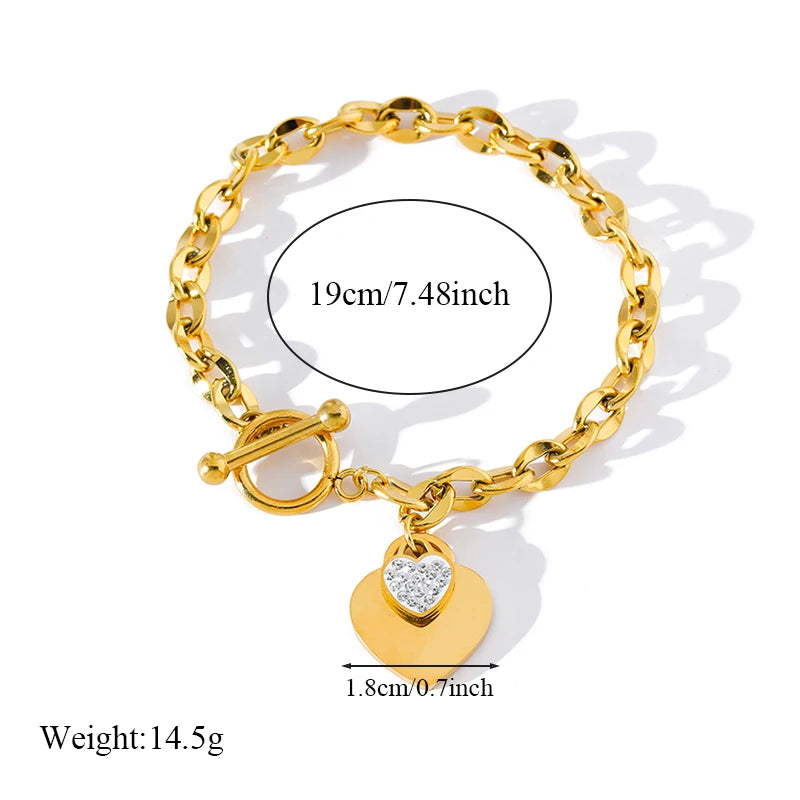 Zenat Double Heart Necklace Bracelet 316 Stainless Steel