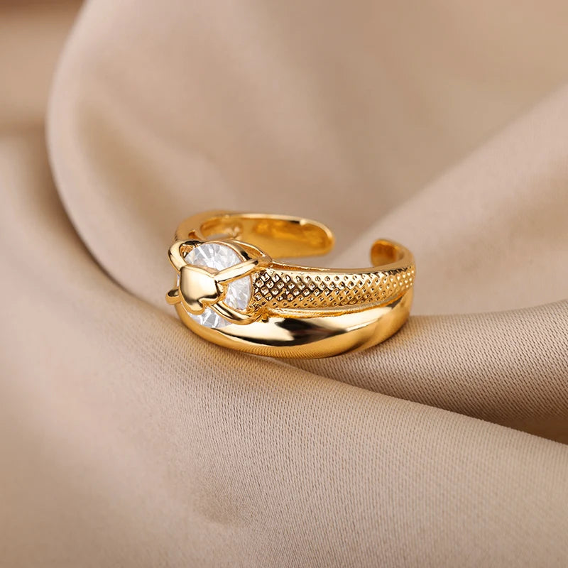 Zenat Heart Gold Plated Adjustable Ring