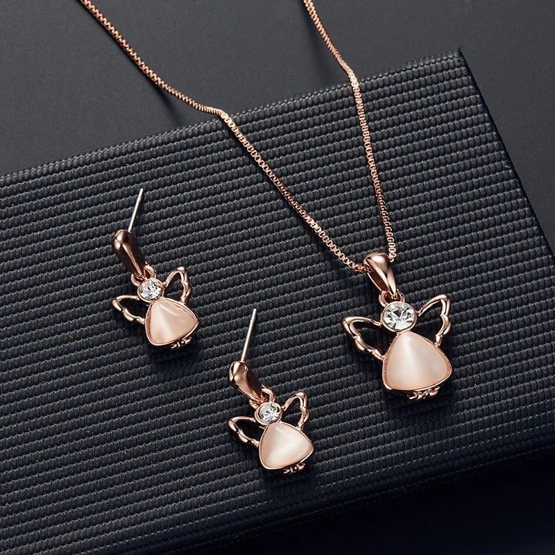 Zenat 3PC Waterdrop Rhinestone Necklace & Earrings Set