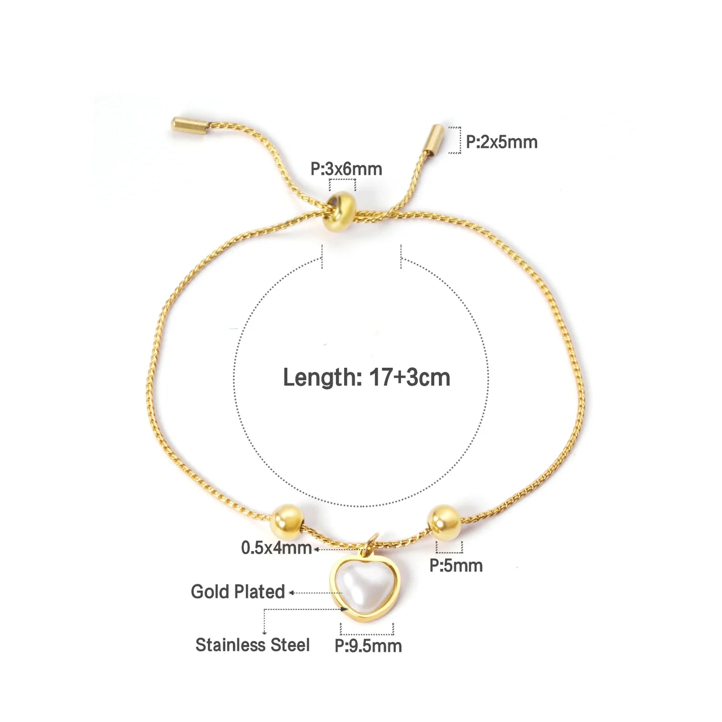 Zenat Stainless Steel Heart Coin Charm Bracelet for Women