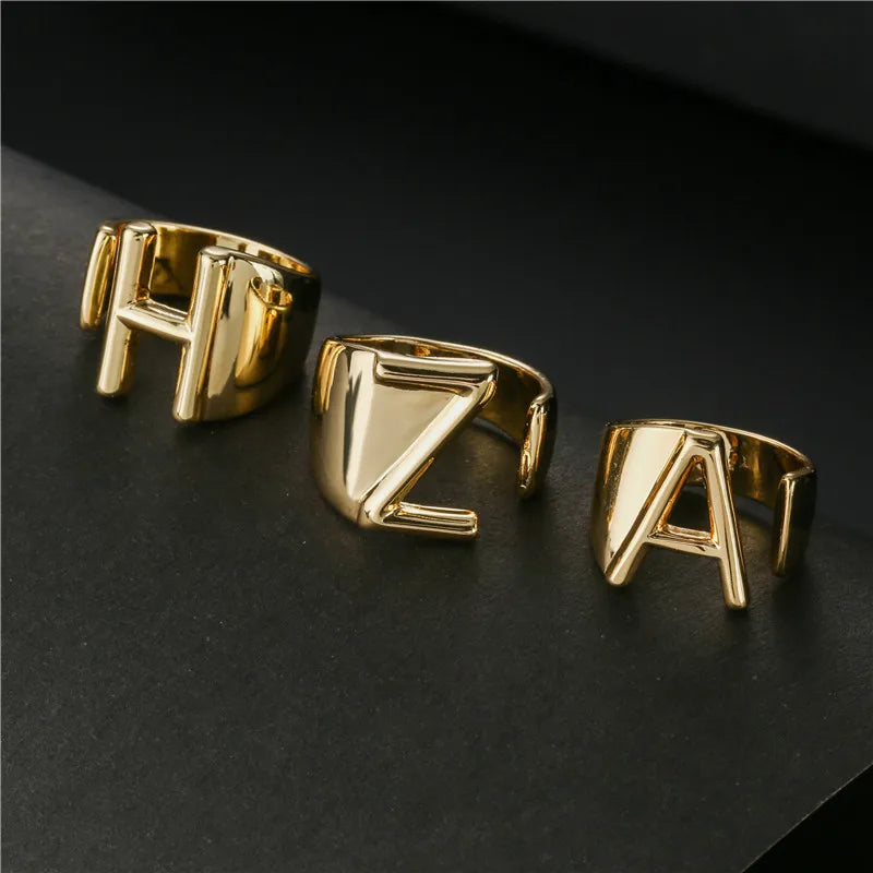 Zenat Letter Adjustable Stainless Steel Ring