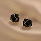 Zenat Black Enamel Flower Stud Earrings for Women