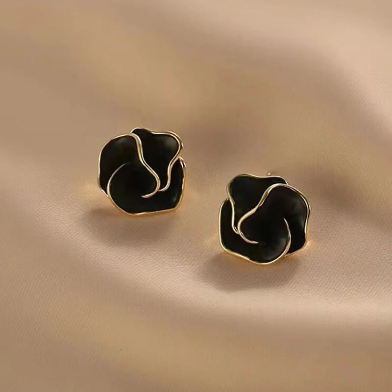 Zenat Black Enamel Flower Stud Earrings for Women
