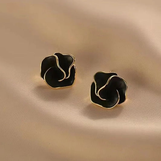 Zenat Black Enamel Flower Stud Earrings for Women