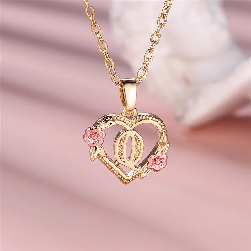 Zenat A-Z Letter Flower Gold Pendant Necklace