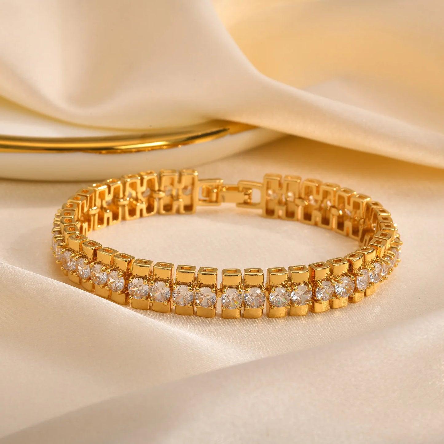 Bracelet 14K Gold Plated Cubic Zirconia Chunky Adjustable