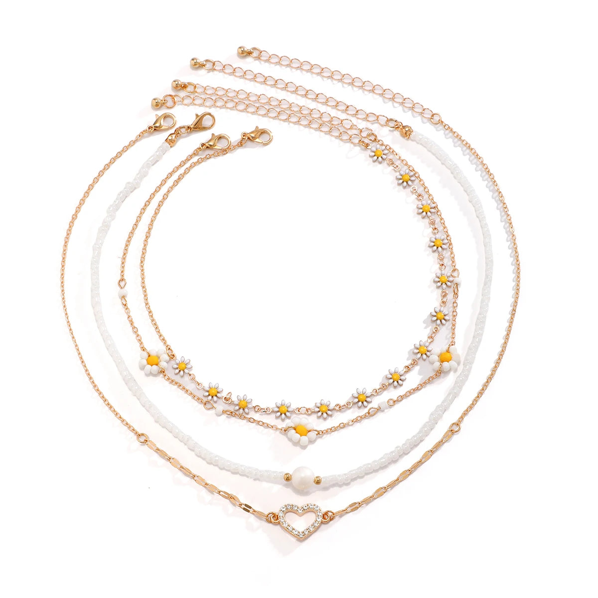 Zenat 4PC Sunflower & Heart Link Chain Jewelry Set