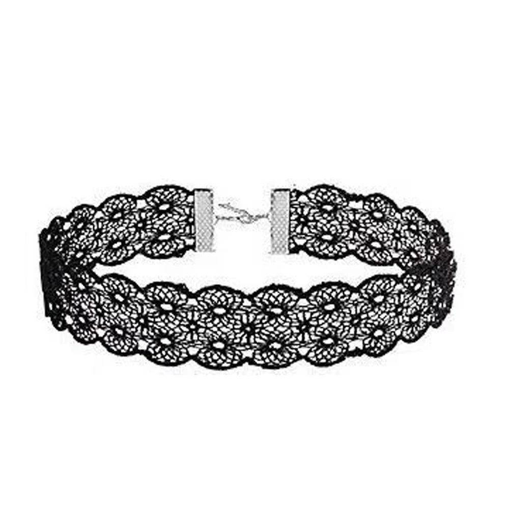 Zenat Neo-Gothic Black Lace Punk Choker Necklace